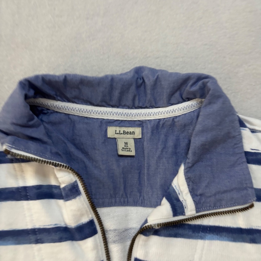 L.L. Bean Mens Organic Cotton Quarter Zip Pullover Blue White Striped M 514019 - Picture 2 of 7